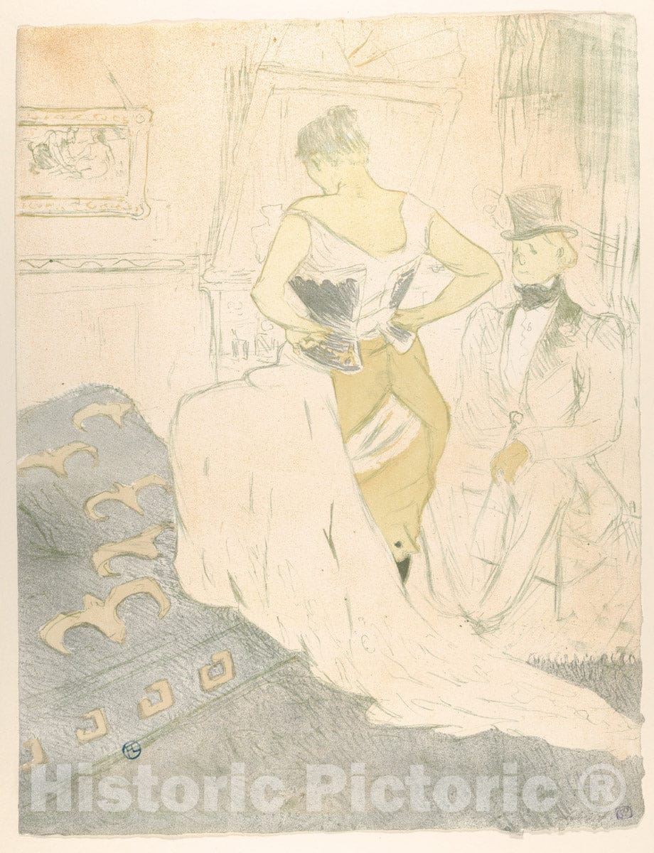 Art Print : Henri de Toulouse-Lautrec - Fastening a Corset – A Passing Conquest, from The Series Elles : Vintage Wall Art