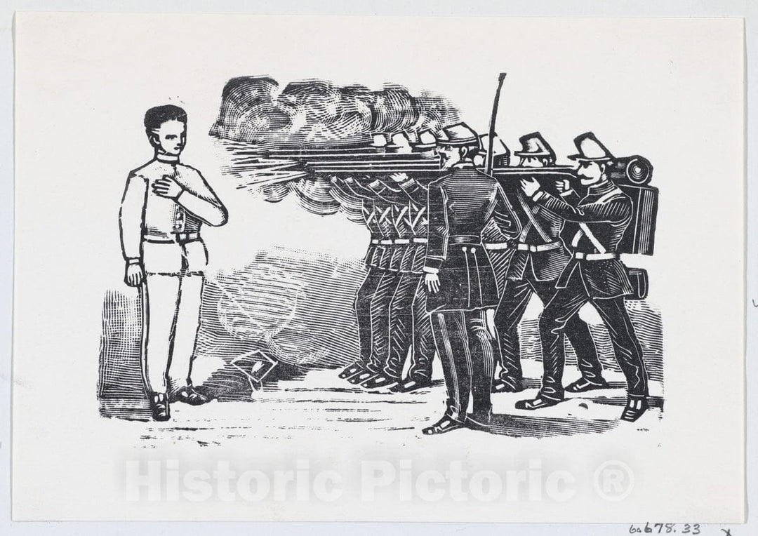 Art Print : José Guadalupe Posada - Firing Squad Shooting a Man with his Left Hand on his Chest : Vintage Wall Art