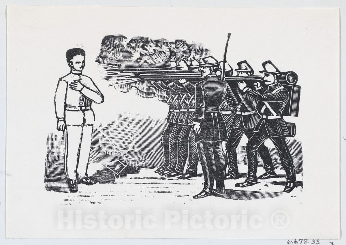 Art Print : José Guadalupe Posada - Firing Squad Shooting a Man with his Left Hand on his Chest : Vintage Wall Art
