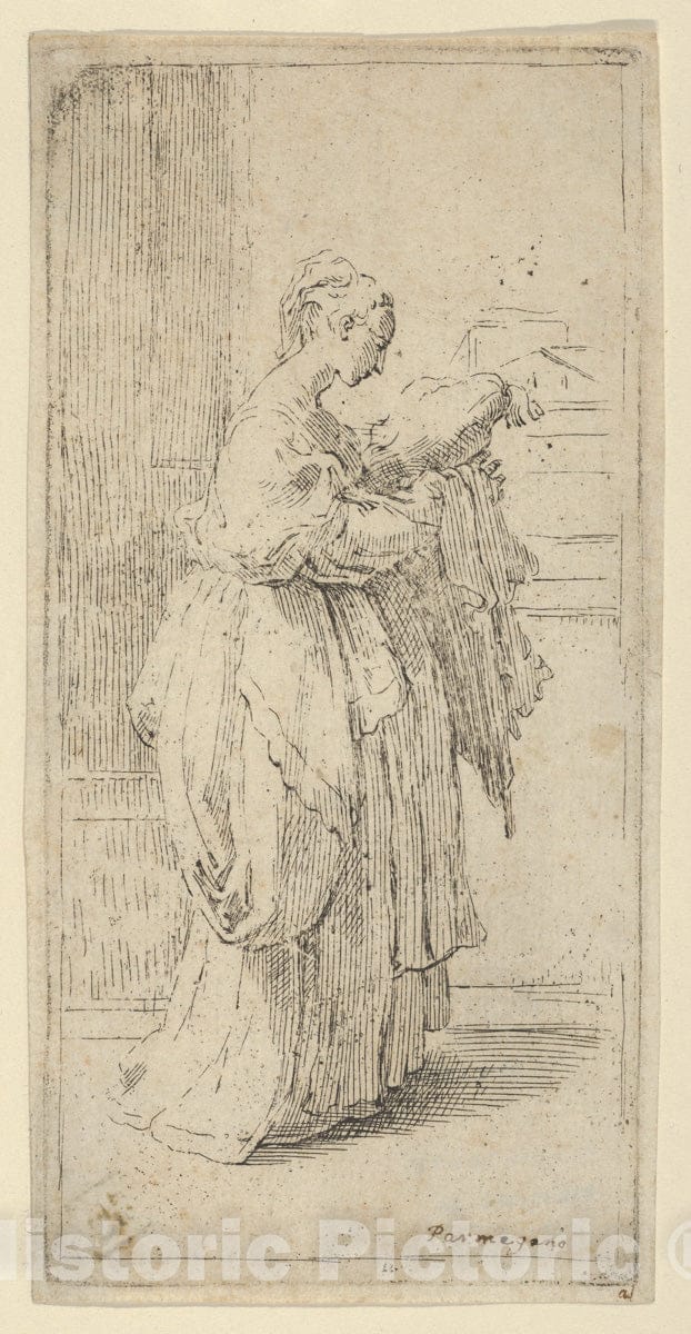 Art Print : Guido Reni - Girl Carrying a Cushion, seen in Profile Facing Right - 439055 : Vintage Wall Art