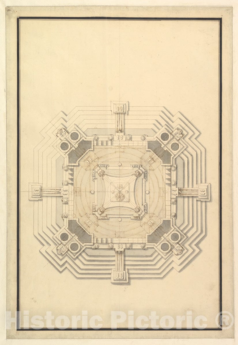 Art Print : Ground Plan for a Catafalque for a Duke de Berri - Artist: Giuseppe Galli Bibiena - Created: 1696–1756 : Vintage Wall Art