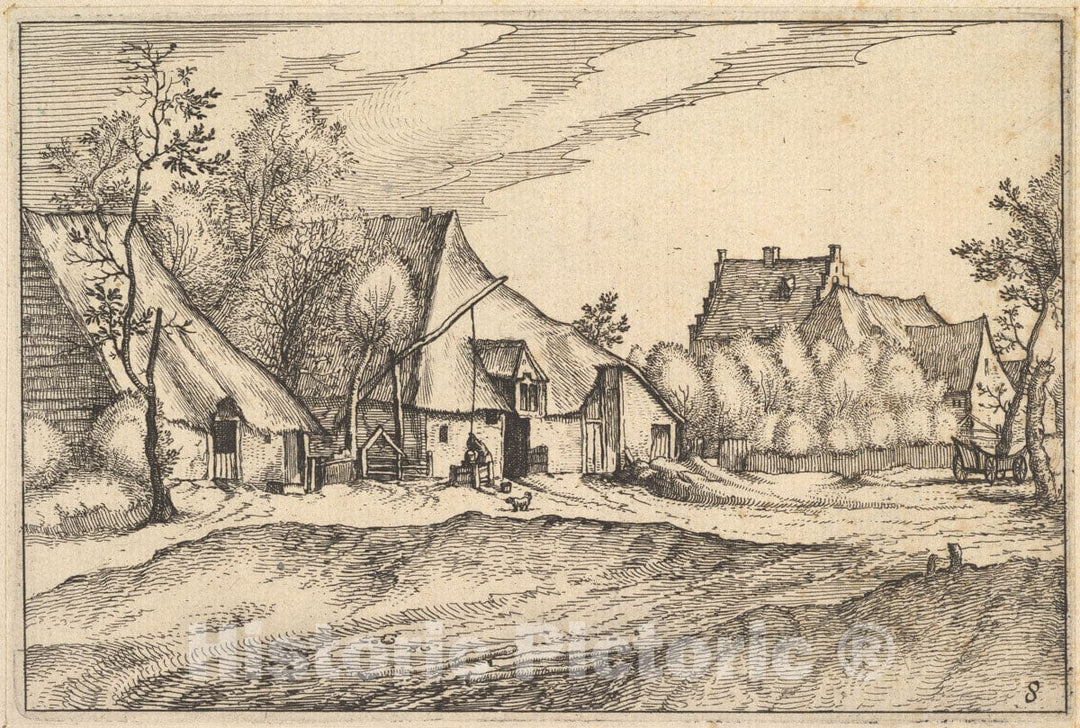 Art Print : Claes Jansz. Visscher - Farms in a Village from Regiunculae et Villae Aliquot Ducatus Brabantiae 1 : Vintage Wall Art