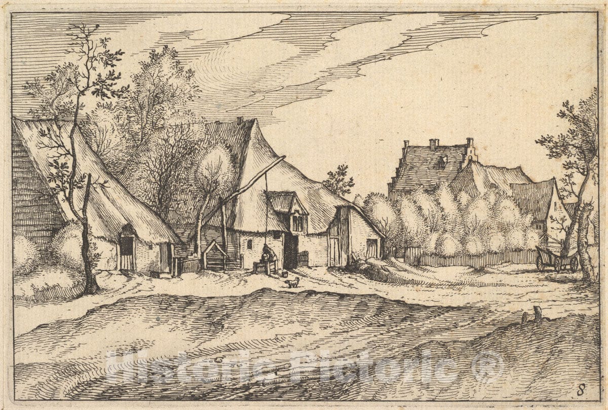 Art Print : Claes Jansz. Visscher - Farms in a Village from Regiunculae et Villae Aliquot Ducatus Brabantiae 1 : Vintage Wall Art