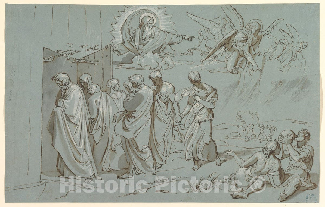 Art Print : Joseph von Führich - God Summons Noah and His Family into The Ark : Vintage Wall Art