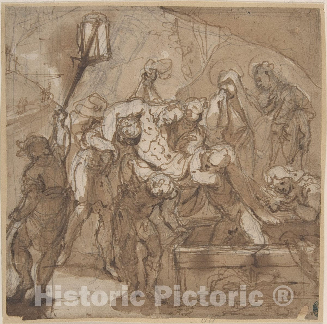 Art Print : Italian, Roman-Bolognese, 17th Century - Entombment of Christ : Vintage Wall Art