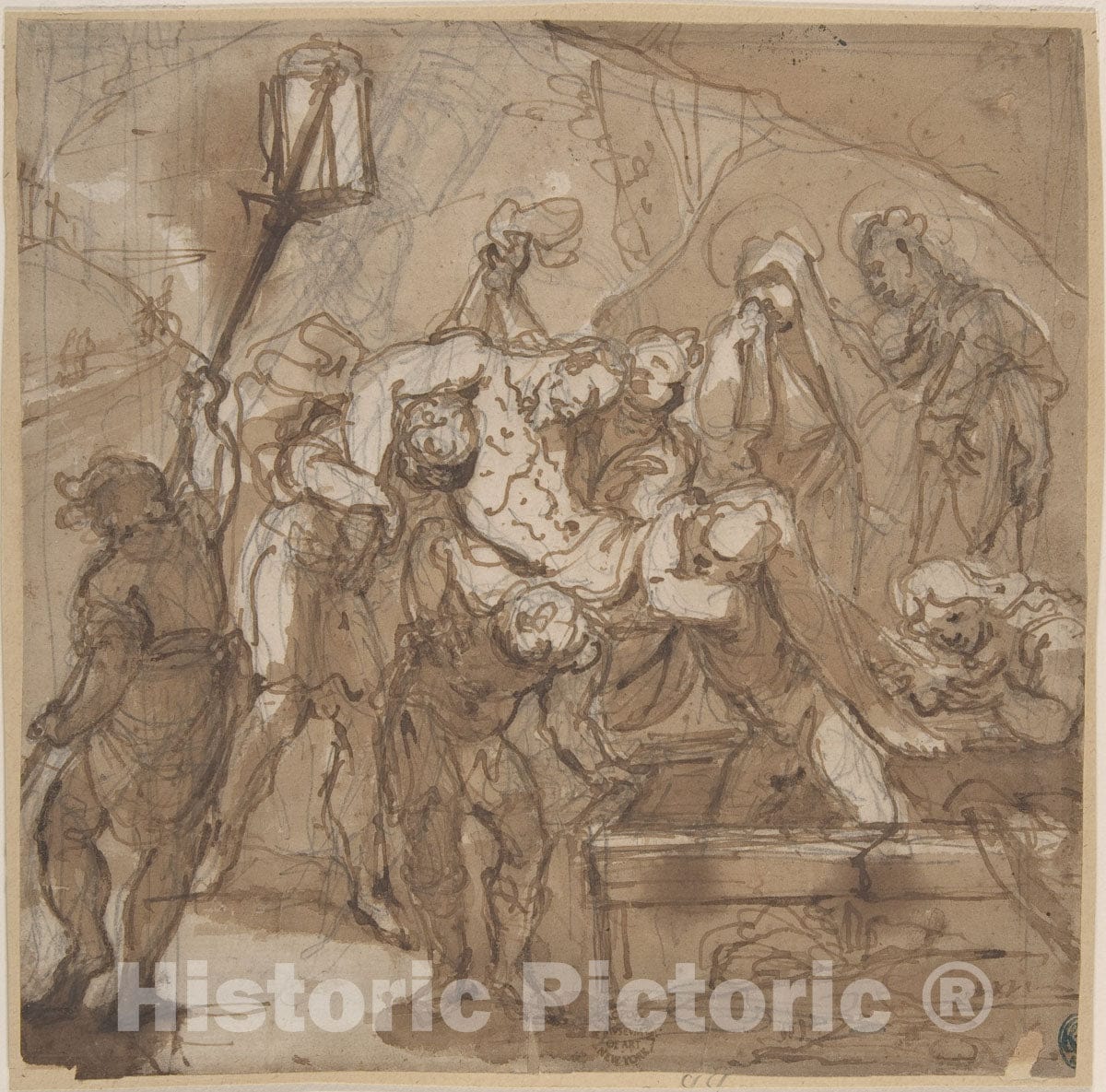 Art Print : Italian, Roman-Bolognese, 17th Century - Entombment of Christ : Vintage Wall Art