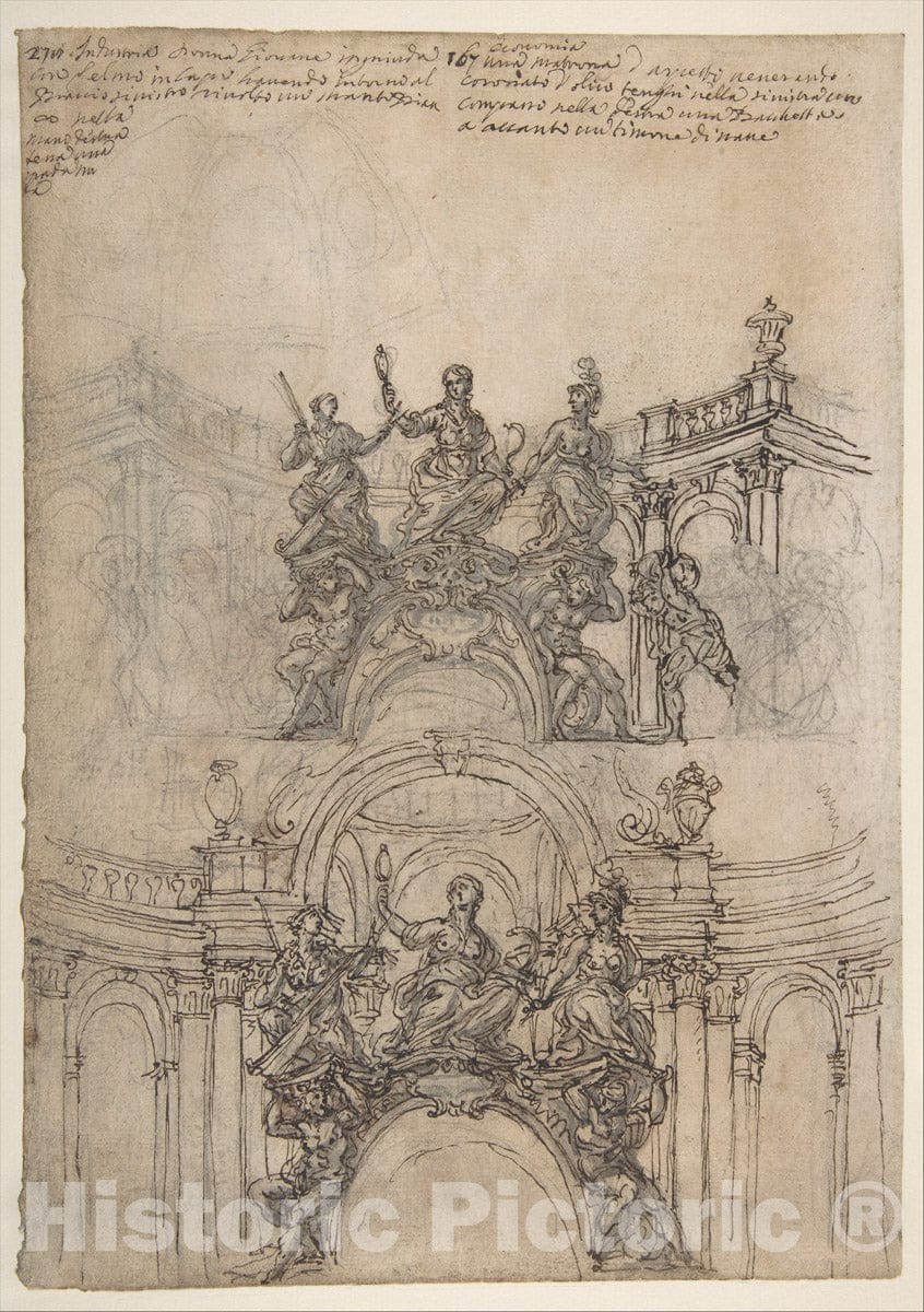Art Print : Studies for a Sculpture with Figures of Prudence - Artist: Giovanni Battista Foggini - Created: 1652–1725 : Vintage Wall Art