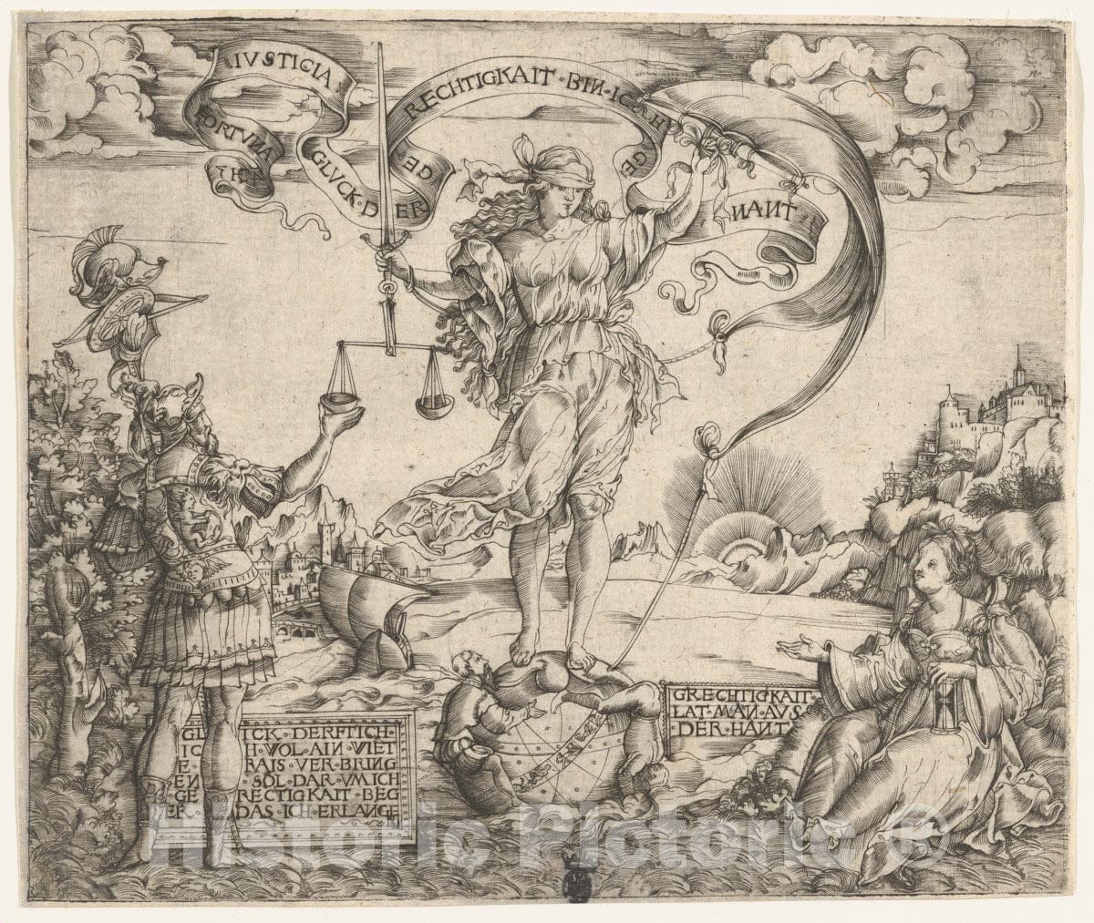 Art Print : Monogrammist HC - Allegory of Fortuna and Justice : Vintage Wall Art