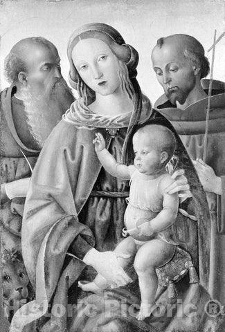 Art Print : Italian (Umbrian) Painter - Madonna and Child with Saints Jerome and Francis : Vintage Wall Art