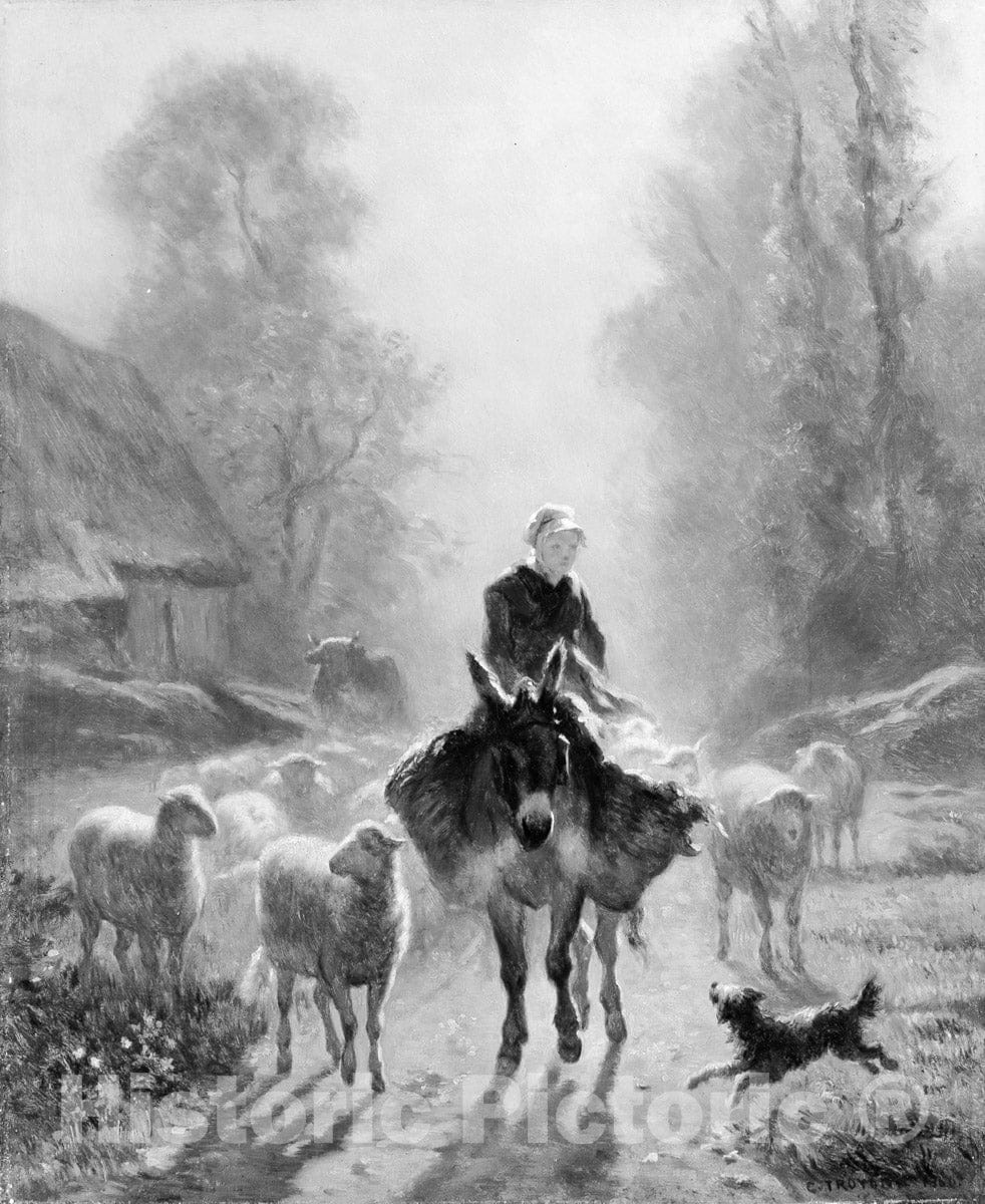 Art Print : Constant Troyon - Going to Market : Vintage Wall Art