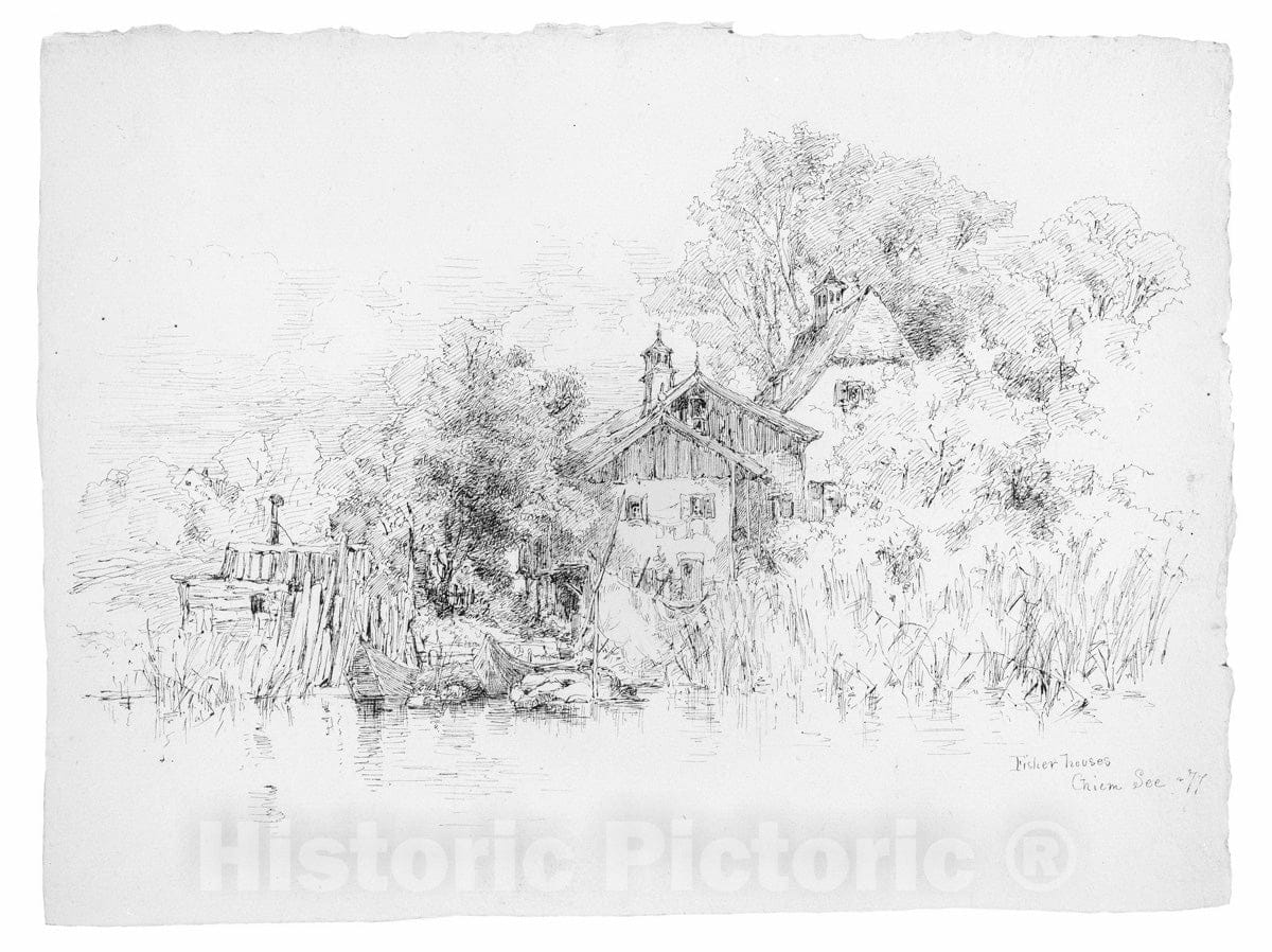 Art Print : Andrew Fisher Bunner - Fisher Houses, Chiem See, Germany : Vintage Wall Art