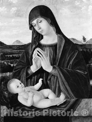 Art Print : Antonello de Saliba - Madonna Adoring The Child : Vintage Wall Art