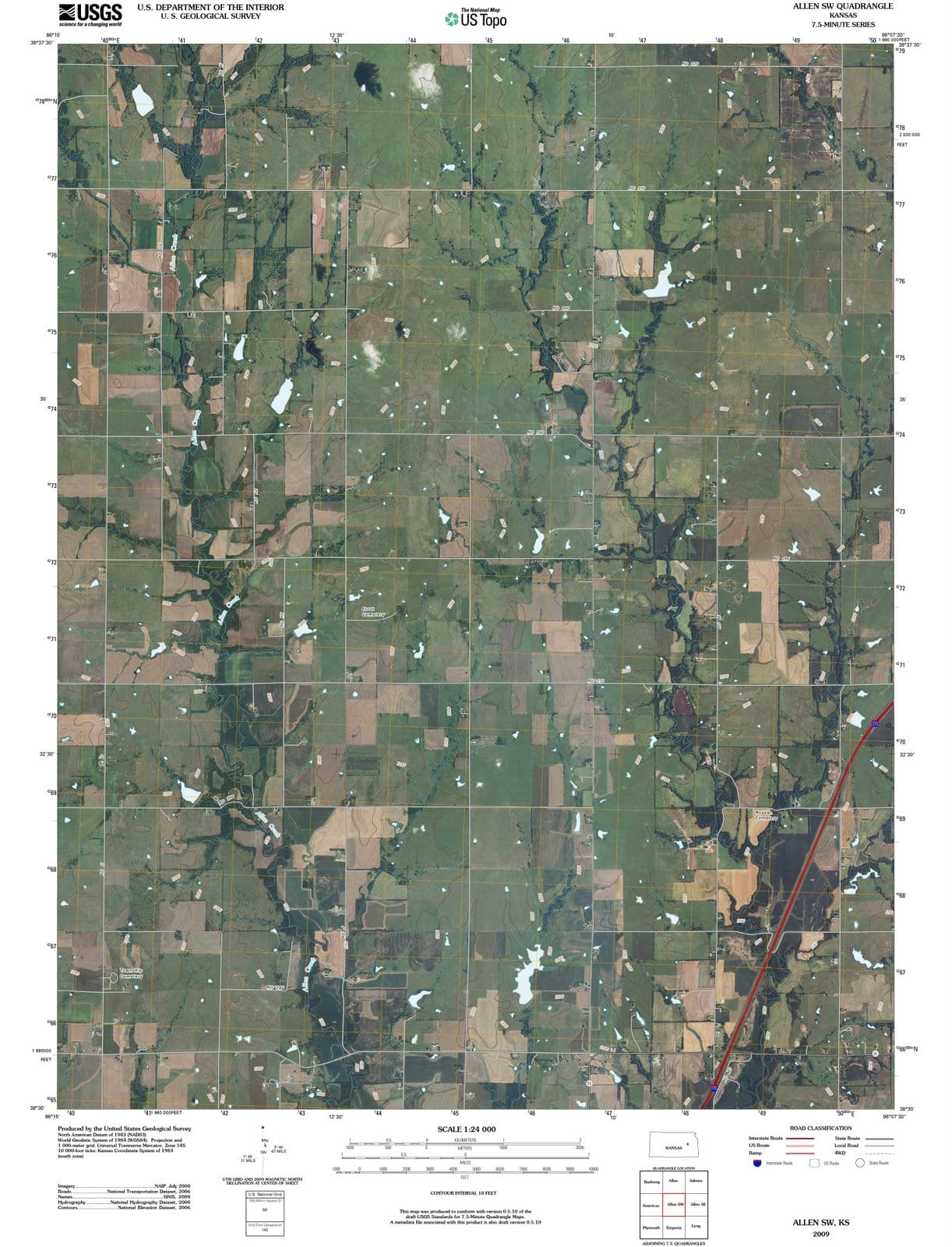 2009 Allen, KS - Kansas - USGS Topographic Map