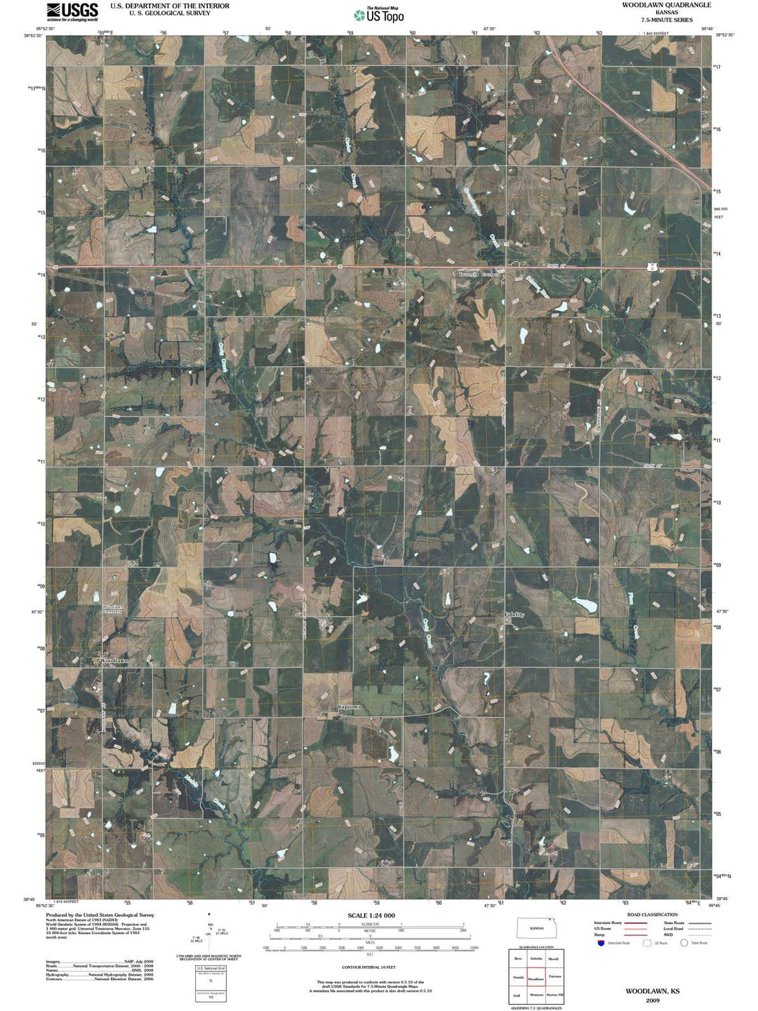 2009 Woodlawn, KS - Kansas - USGS Topographic Map