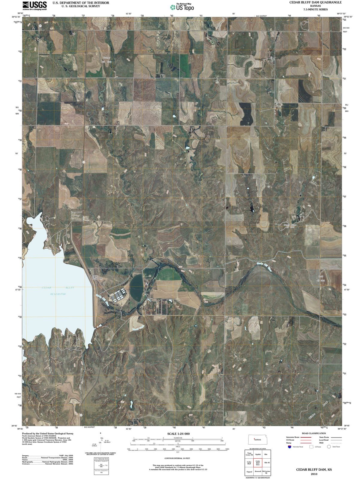 2010 Cedar Bluff Dam, KS - Kansas - USGS Topographic Map