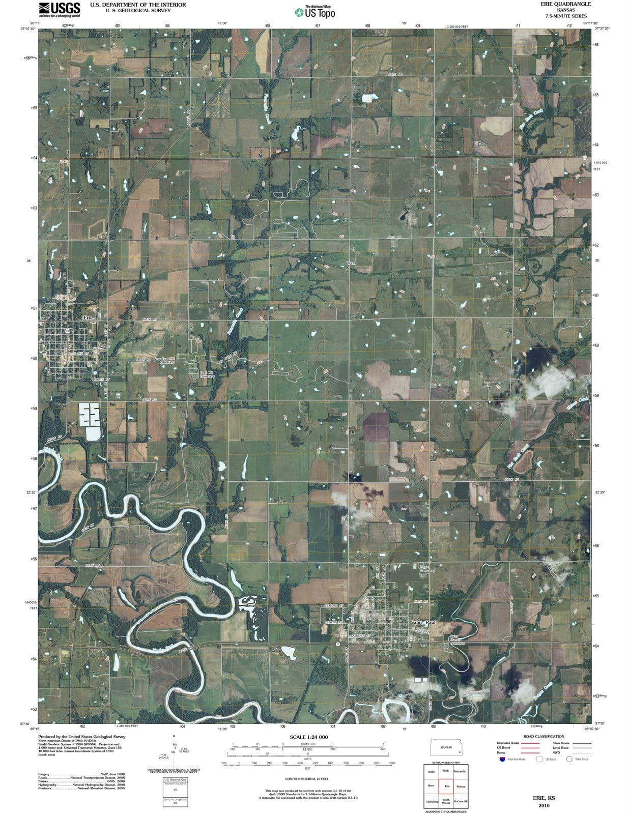 2010 Erie, KS - Kansas - USGS Topographic Map
