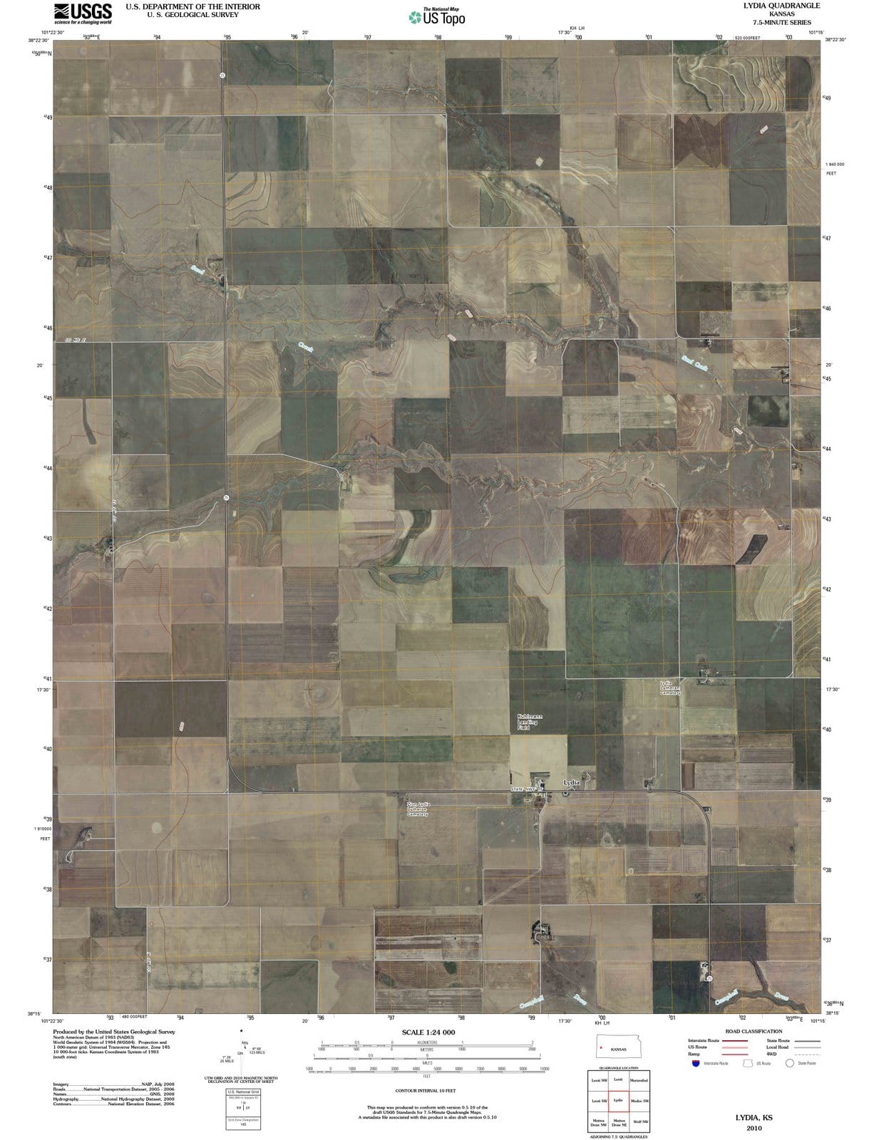 2010 Lydia, KS - Kansas - USGS Topographic Map
