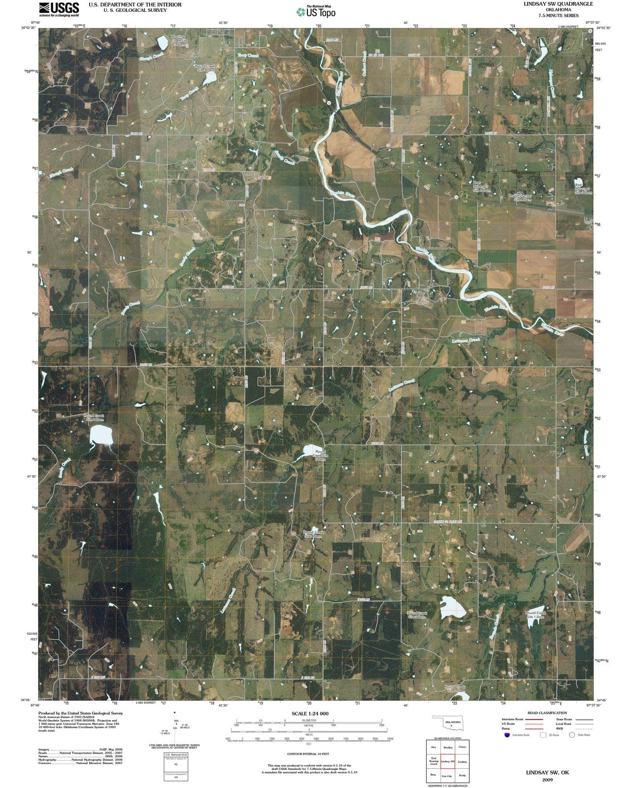 2009 Lindsay, OK - Oklahoma - USGS Topographic Map
