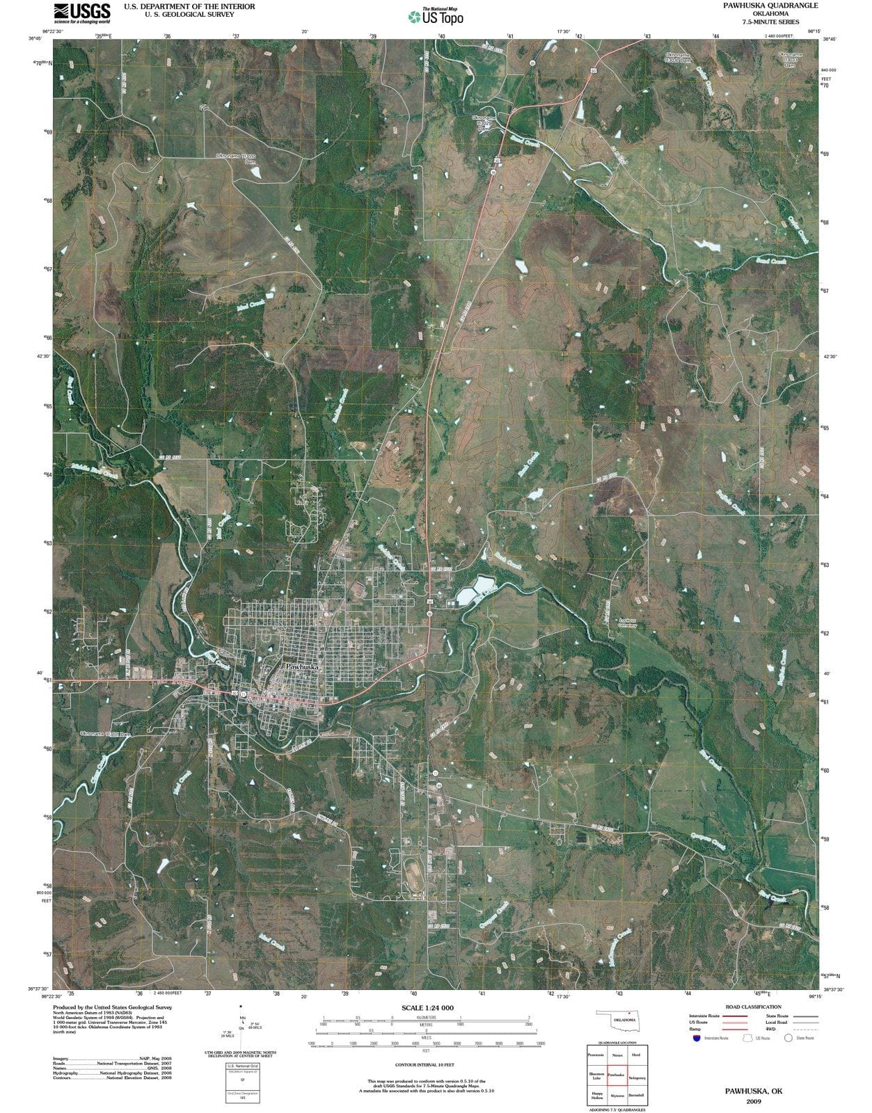 2009 Pawhuska, OK - Oklahoma - USGS Topographic Map