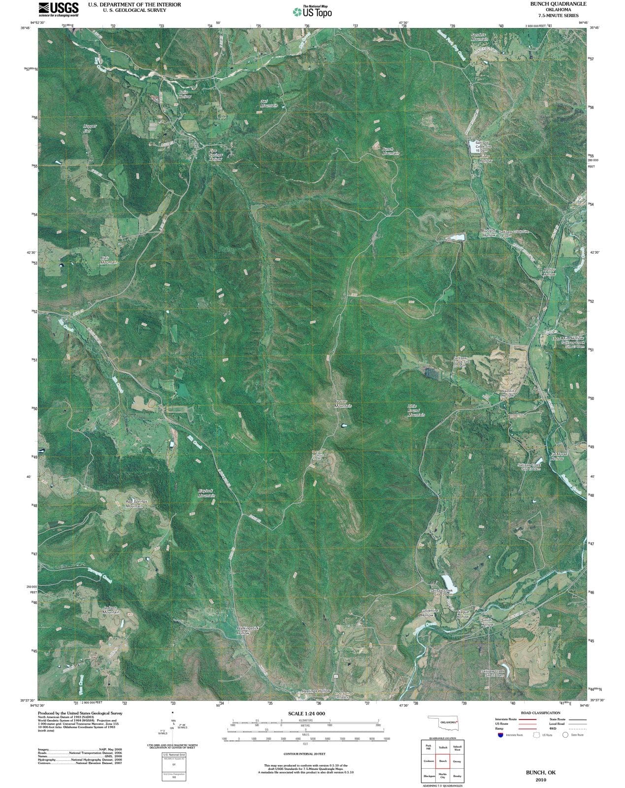 2010 Bunch, OK - Oklahoma - USGS Topographic Map
