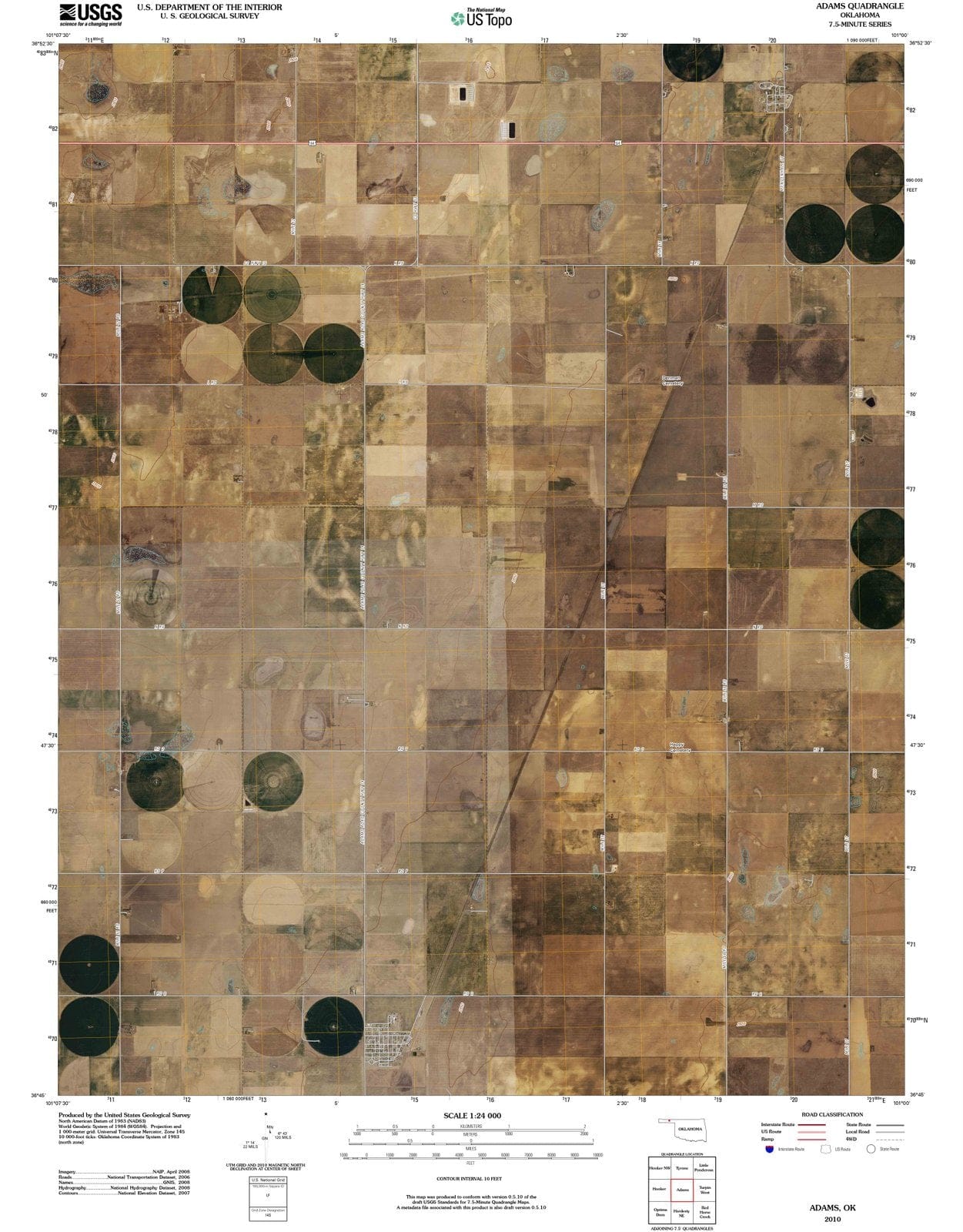 2010 Adams, OK - Oklahoma - USGS Topographic Map