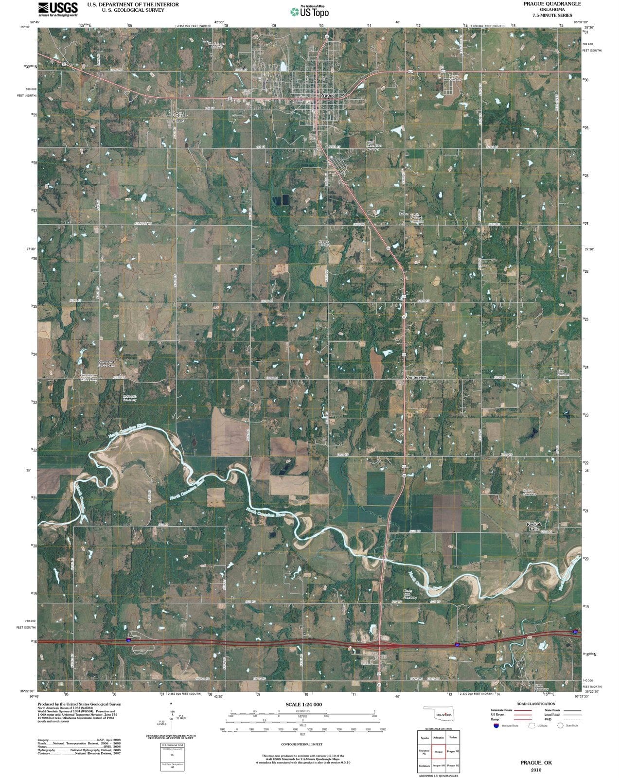 2010 Prague, OK - Oklahoma - USGS Topographic Map