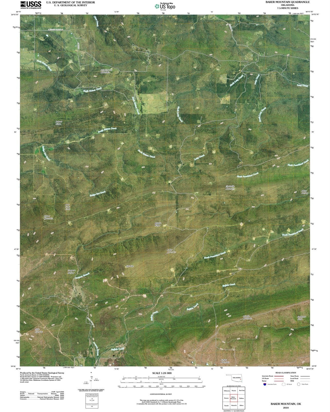2010 Baker Mountain, OK - Oklahoma - USGS Topographic Map