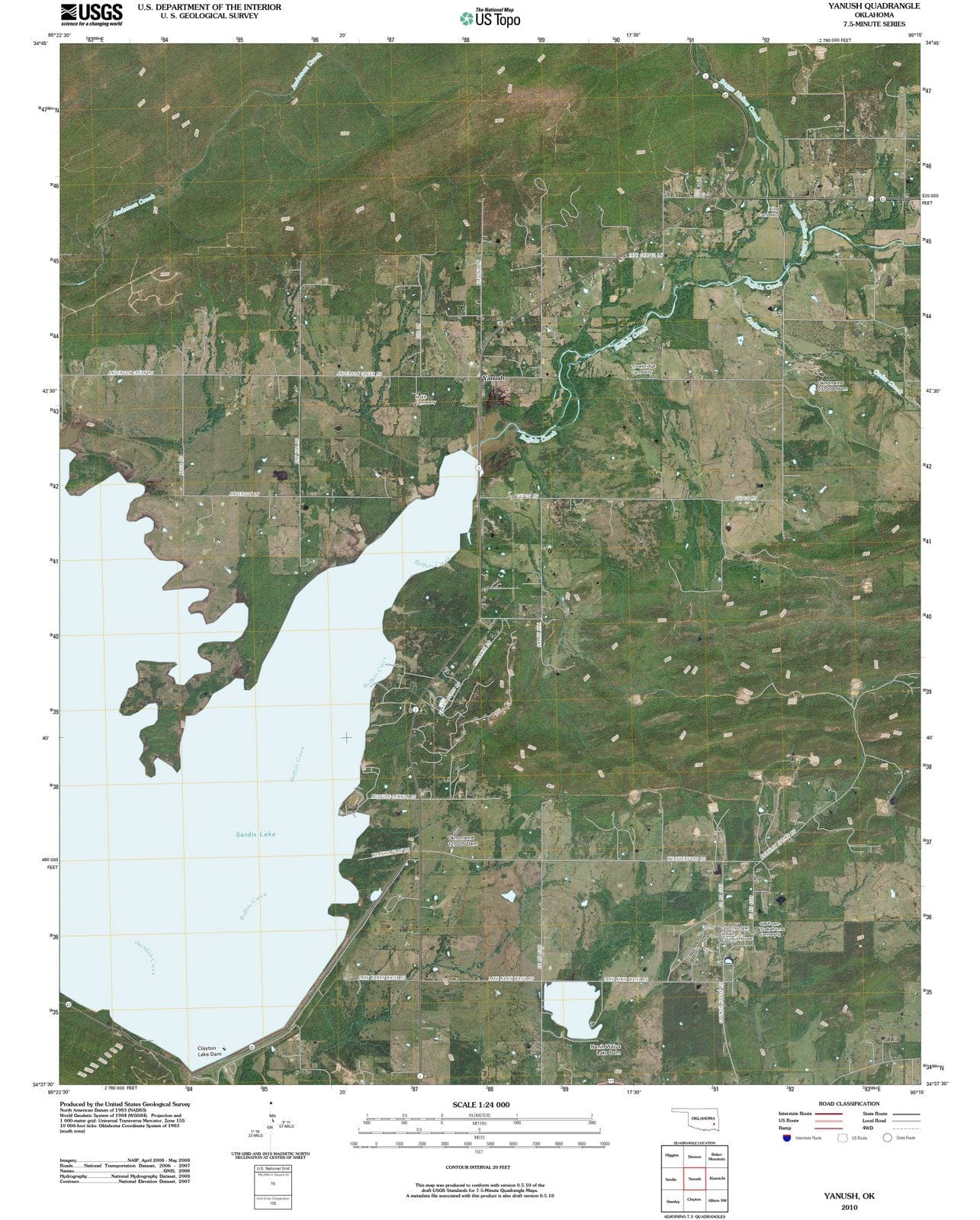 2010 Yanush, OK - Oklahoma - USGS Topographic Map