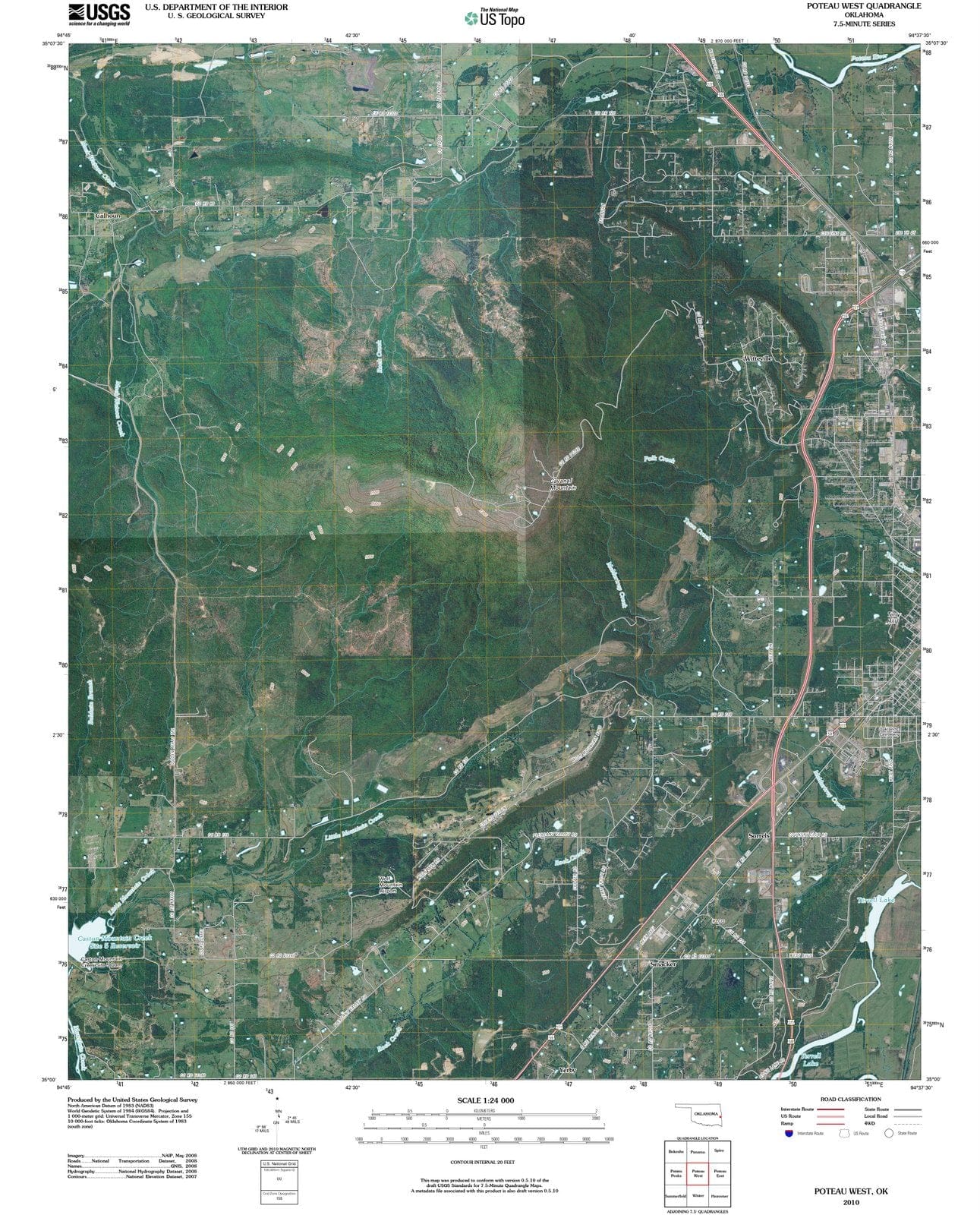 2010 Poteau West, OK Oklahoma USGS Topographic Map Historic Pictoric