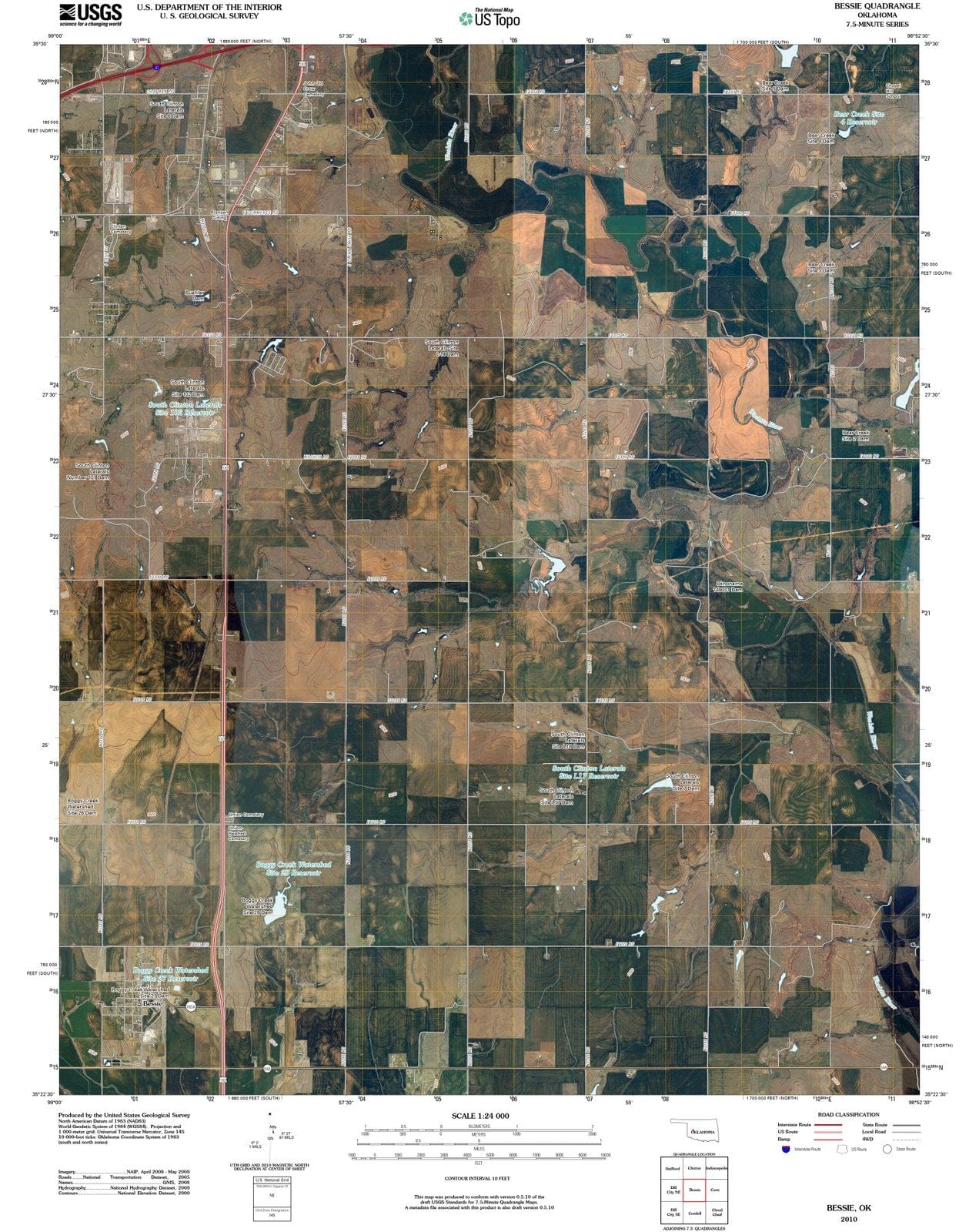 2010 Bessie, OK - Oklahoma - USGS Topographic Map