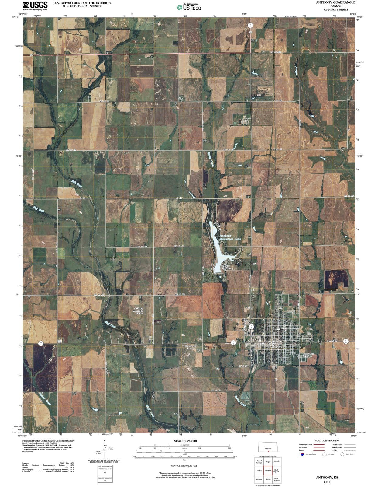 2010 Anthony, KS - Kansas - USGS Topographic Map