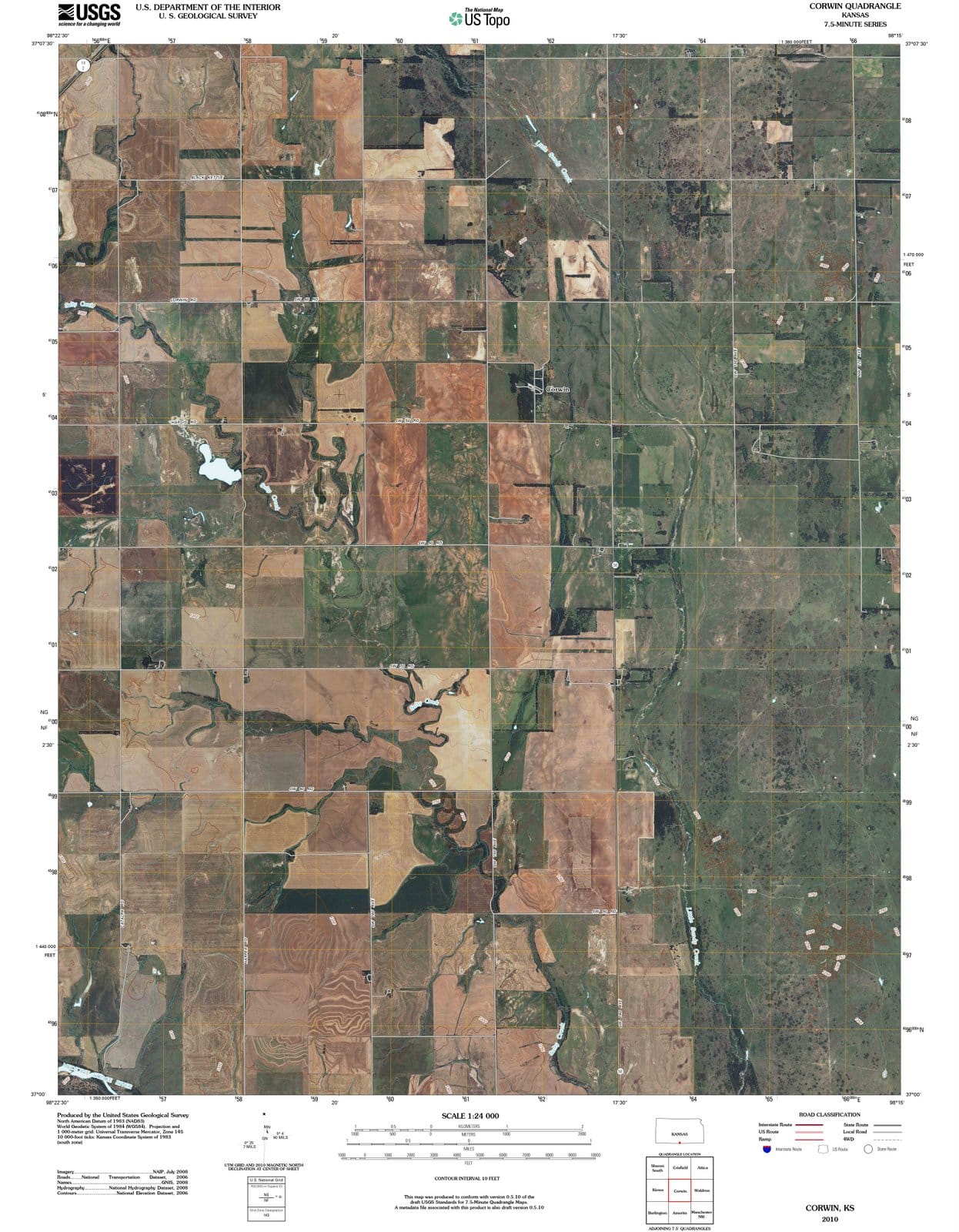 2010 Corwin, KS - Kansas - USGS Topographic Map