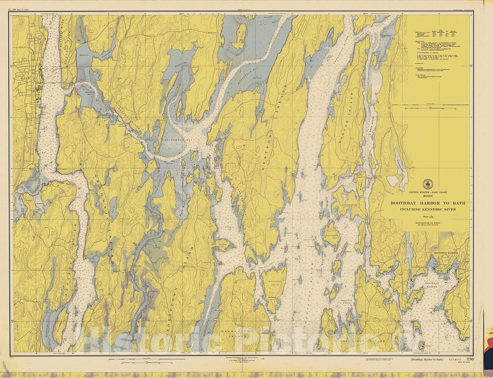 Historic Nautical Map Boothbay Harbor To Bay, 1946 NOAA Chart Vint