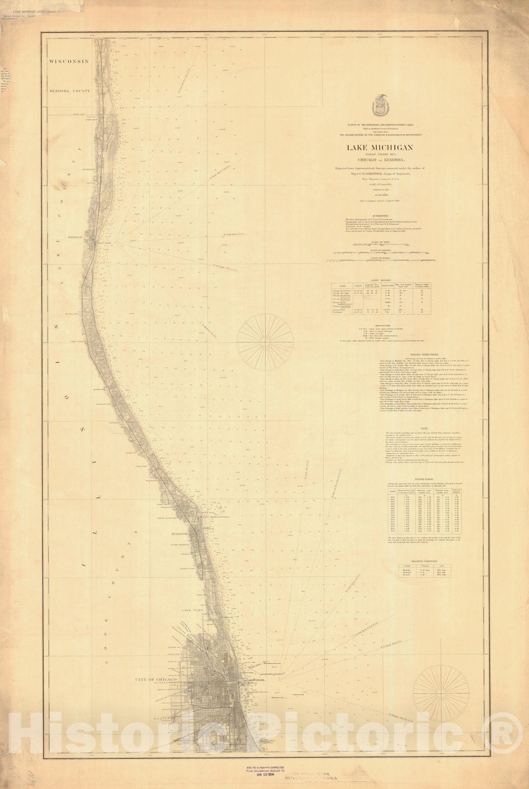 Historic Nautical Map - Lake Michigan Chicago To Kenosha, 1894 NOAA Chart - Vintage Wall Art