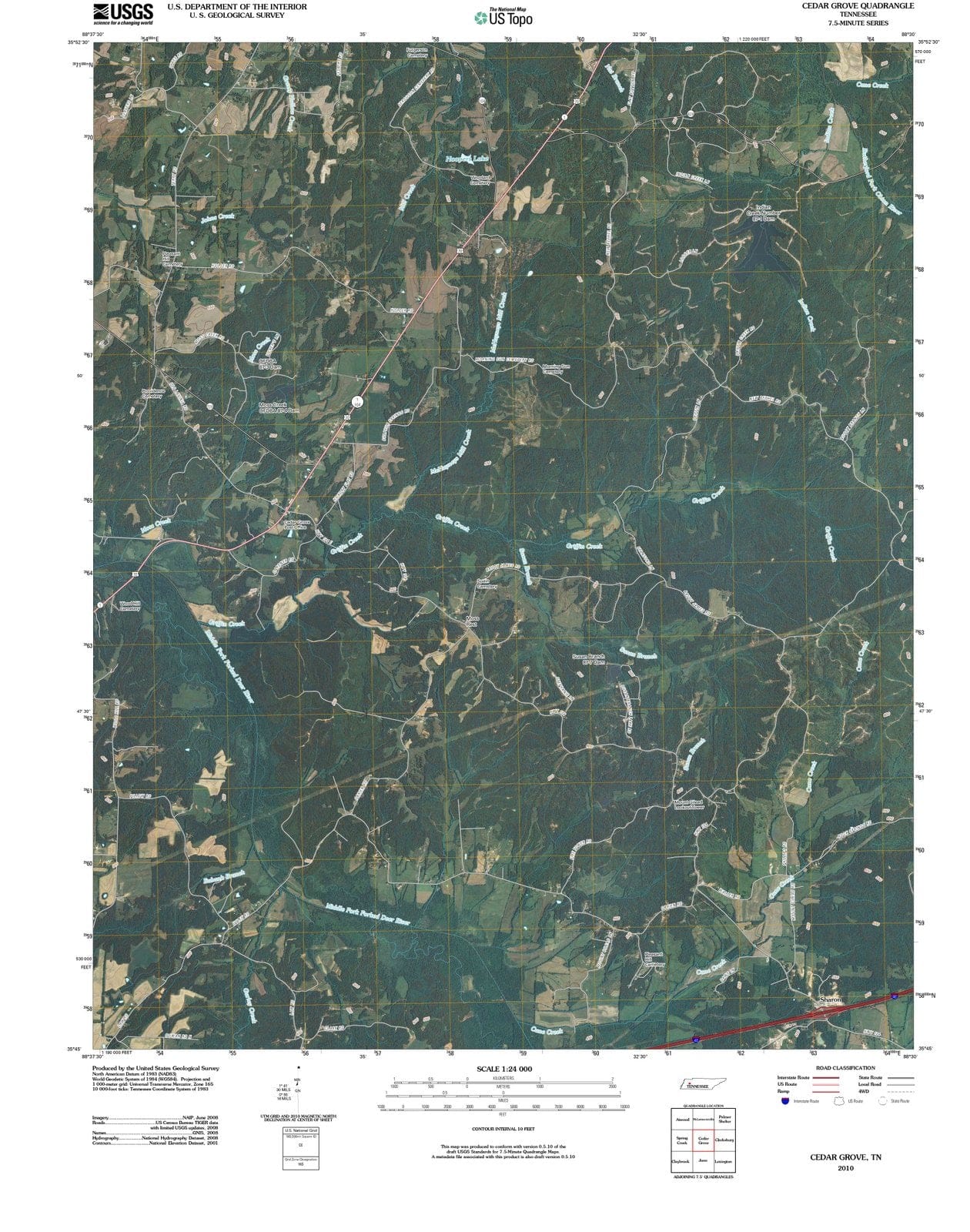 2010 Cedar Grove, TN Tennessee USGS Topographic Map Historic Pictoric