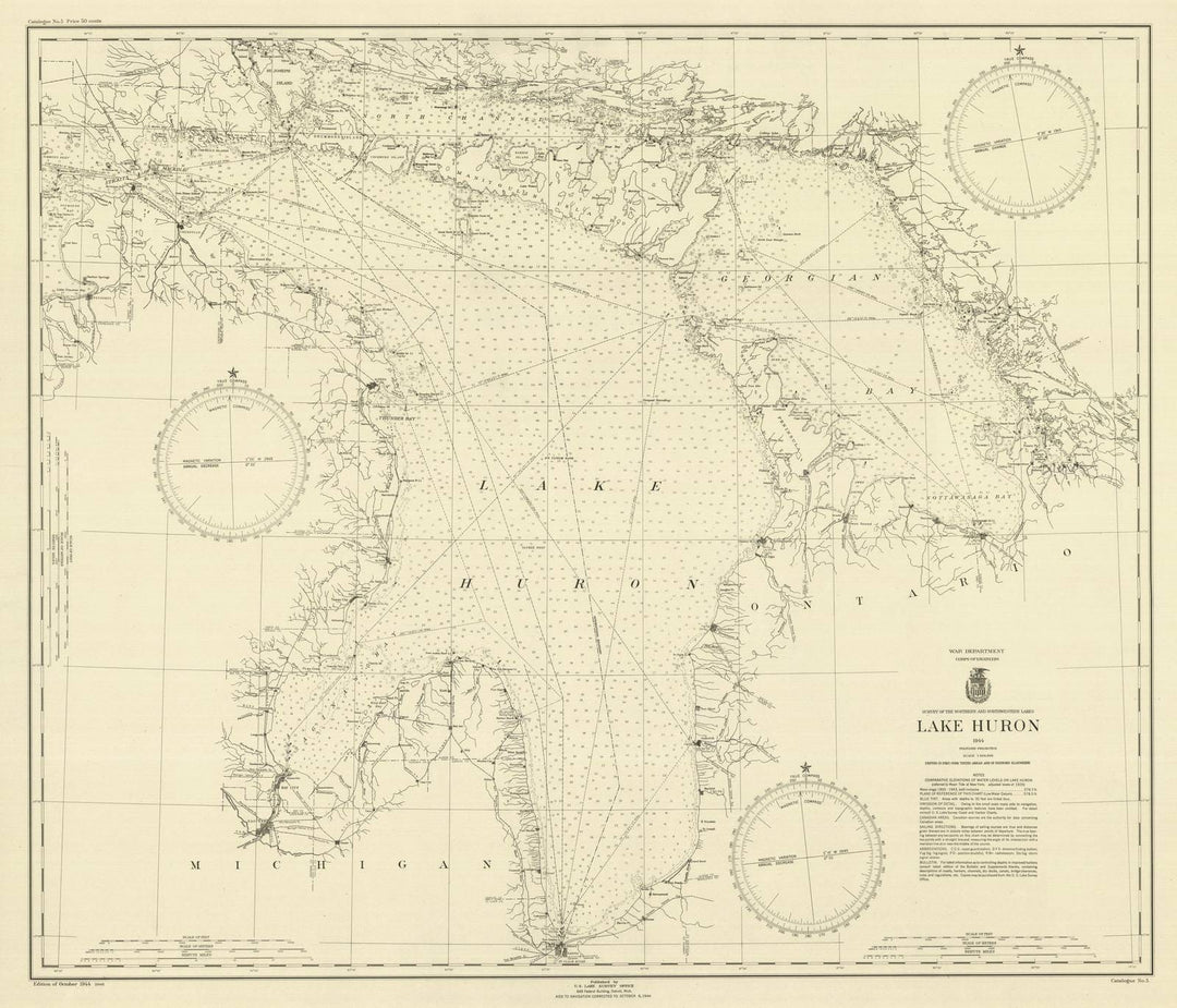 Historic Nautical Map - Lake Huron, 1944 NOAA Chart - Vintage Wall Art