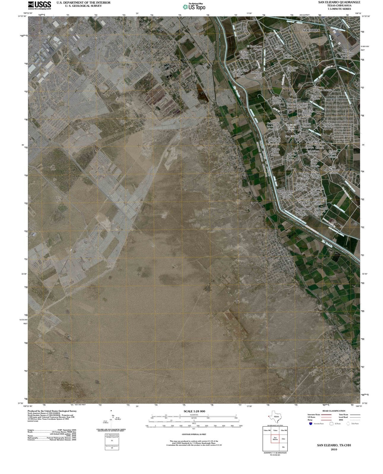 2010 San Elizario, TX Texas USGS Topographic Map Historic Pictoric