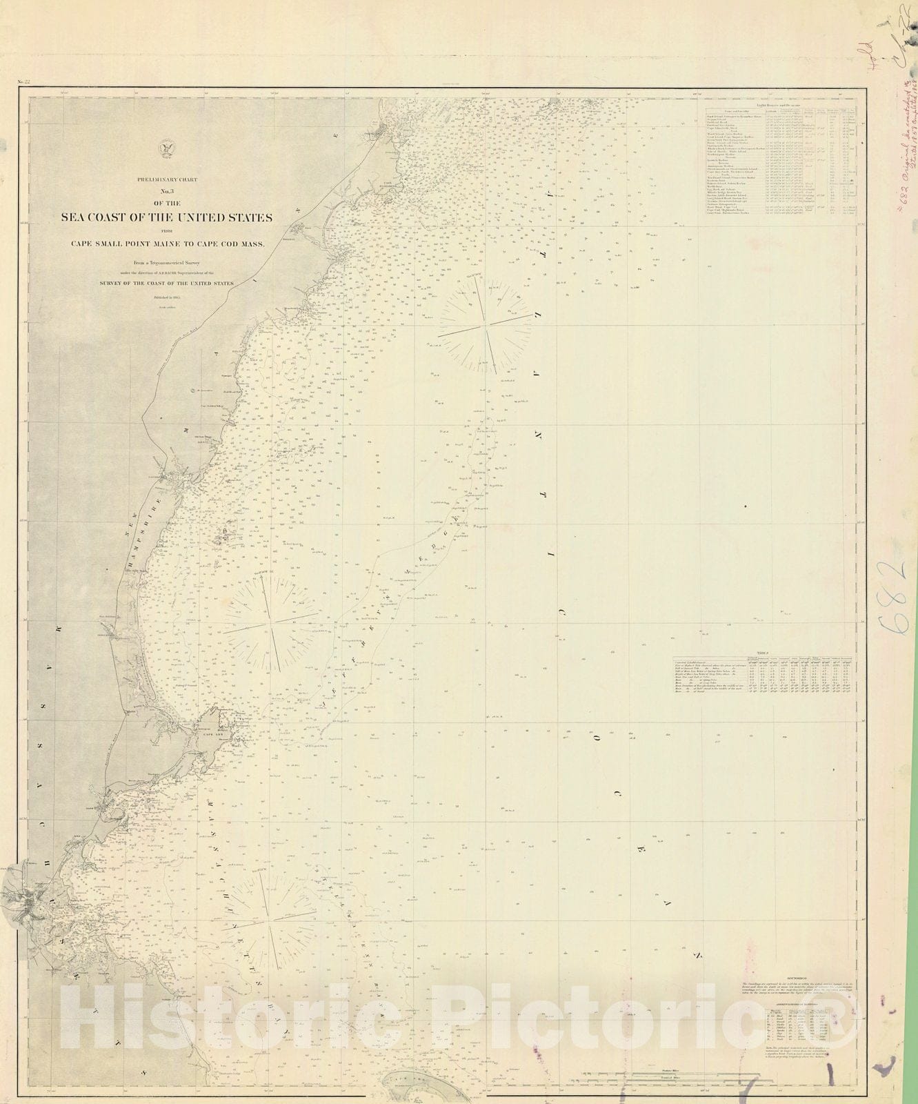 Historic Nautical Map - No 3 Of The Sea Coast Of The United States From Cape Small Point Maine To Cape Cod Mass, 1868 NOAA Chart - Vintage Wall Art