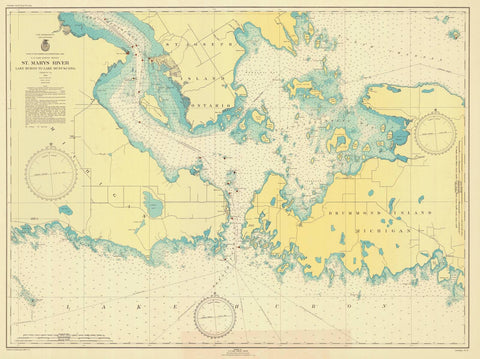 Historic Nautical Map - St Marys River Lake Huron To Lake Munuscong, 1946 NOAA Chart - Vintage Wall Art