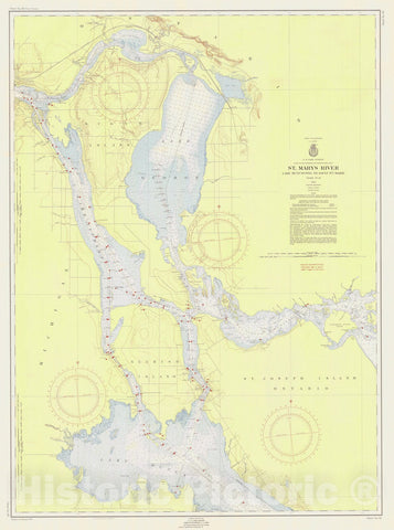 Historic Nautical Map - St Marys River Lake Munuscong To Sault Ste Marie, 1955 NOAA Chart - Vintage Wall Art