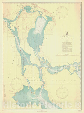 Historic Nautical Map - St Marys River Lake Munuscong To Sault Ste Marie, 1940 NOAA Chart - Vintage Wall Art