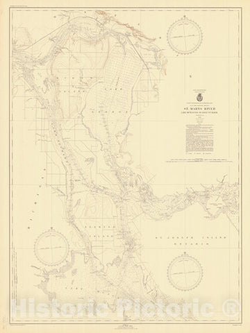 Historic Nautical Map - St Marys River Lake Munuscong To Sault Ste Marie, 1946 NOAA Chart - Vintage Wall Art