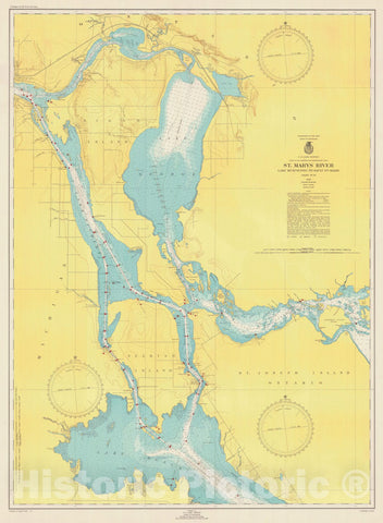 Historic Nautical Map - St Marys River Lake Munuscong To Sault Ste Marie, 1948 NOAA Chart - Vintage Wall Art