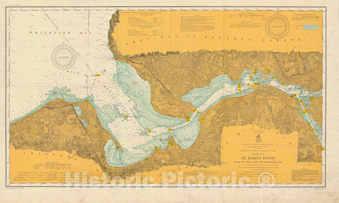 Historic Nautical Map - St Marys River Head Of Hay Lake To Whitefish Bay, 1906 NOAA Chart - Vintage Wall Art