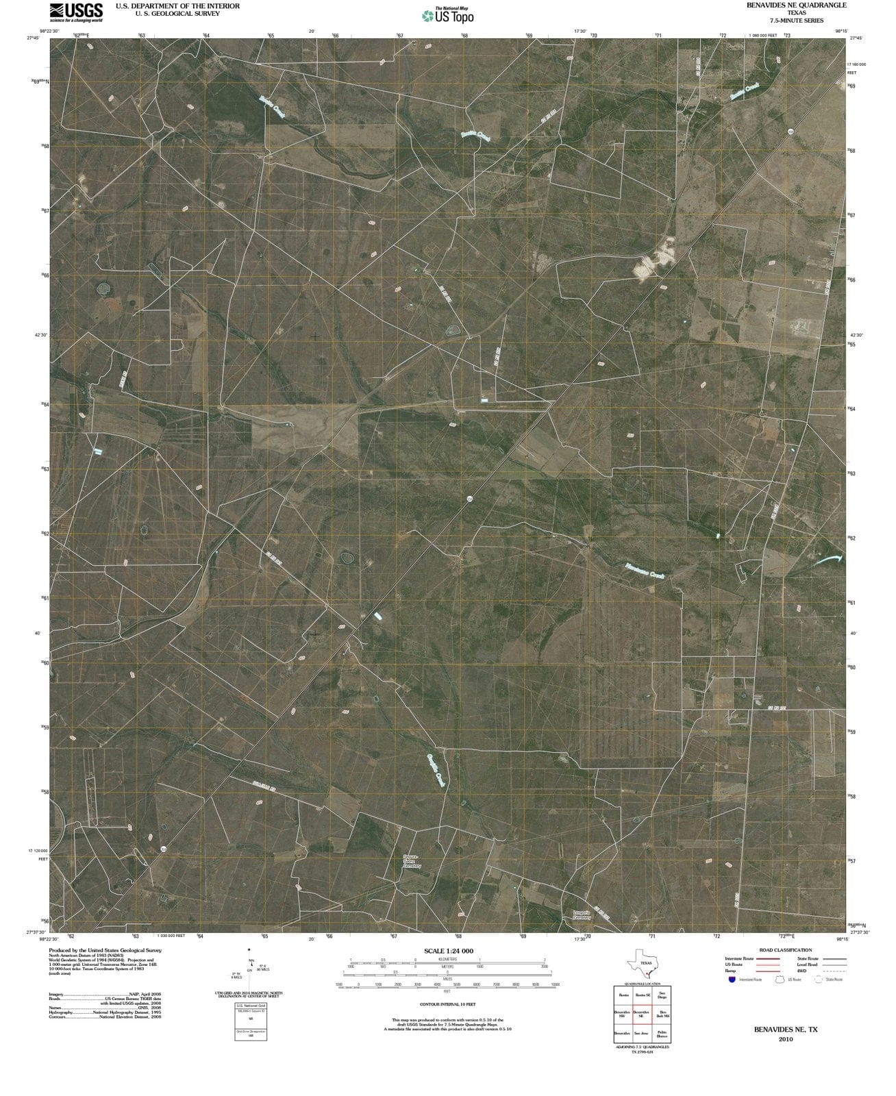 2010 Benavides, TX Texas USGS Topographic Map Historic Pictoric