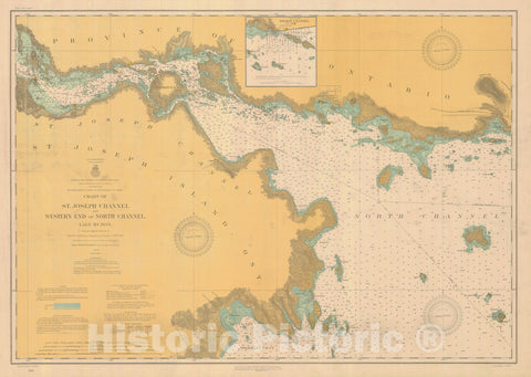 Historic Nautical Map - St Joseph Channel And Western End Of North Channel Lake Huron, 1909 NOAA Chart - Vintage Wall Art