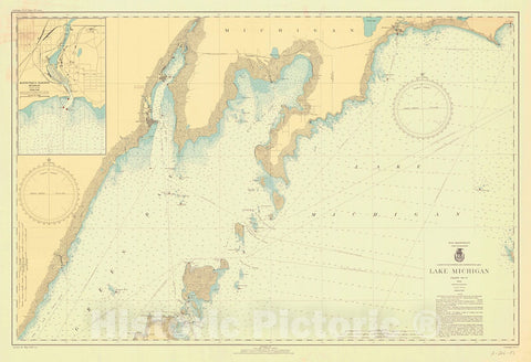 Historic Nautical Map - Lake Michigan, 1938 NOAA Chart - Vintage Wall Art