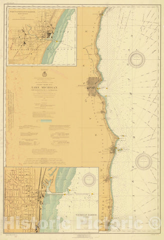 Historic Nautical Map - Lake Michigan Port Washington Wis To Waukegan Ill, 1924 NOAA Chart - Vintage Wall Art