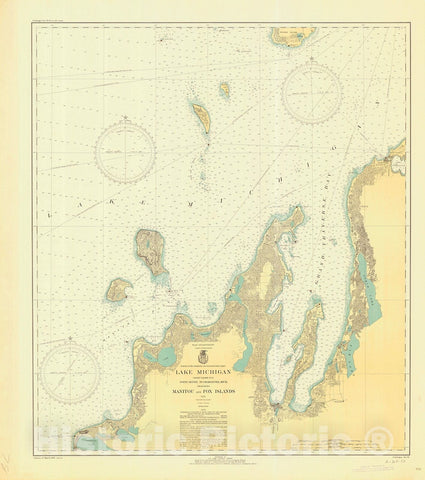 Historic Nautical Map - Lake Michigan Point Betsie To Charlevoix Mich Including Manitou And Fox Islands, 1935 NOAA Chart - Vintage Wall Art