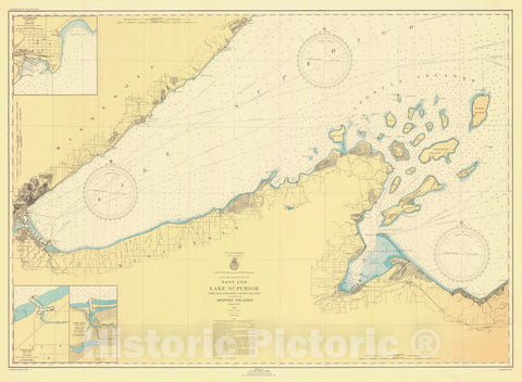 Historic Nautical Map - West End Of Lake Superior Little Girls Point Mich To Beaver Bay Minn Including The Apostle Islands, 1946 NOAA Chart - Vintage Wall Art